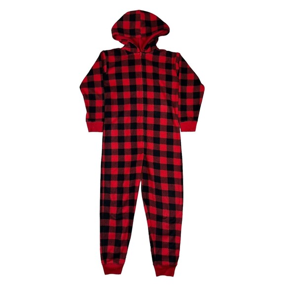 Gap Kids Unisex Red & Black Buffalo Plaid Fleece Sleeper Pajama 1-Piece Size 6 - Picture 2 of 6